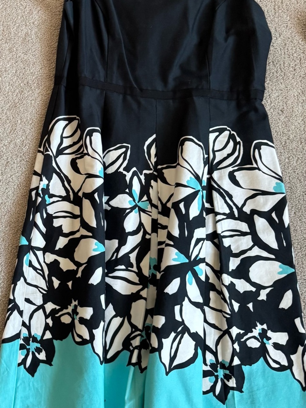 Black Strapless Floral Border Dress with Aqua Accents!! Elegant for all occasion